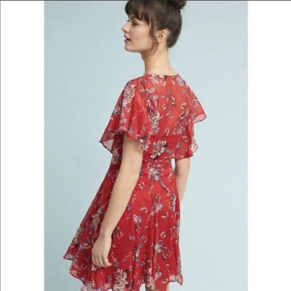 ANTHROPOLOGIE RANNA GILL Scarlet Red Floral Keira Dress